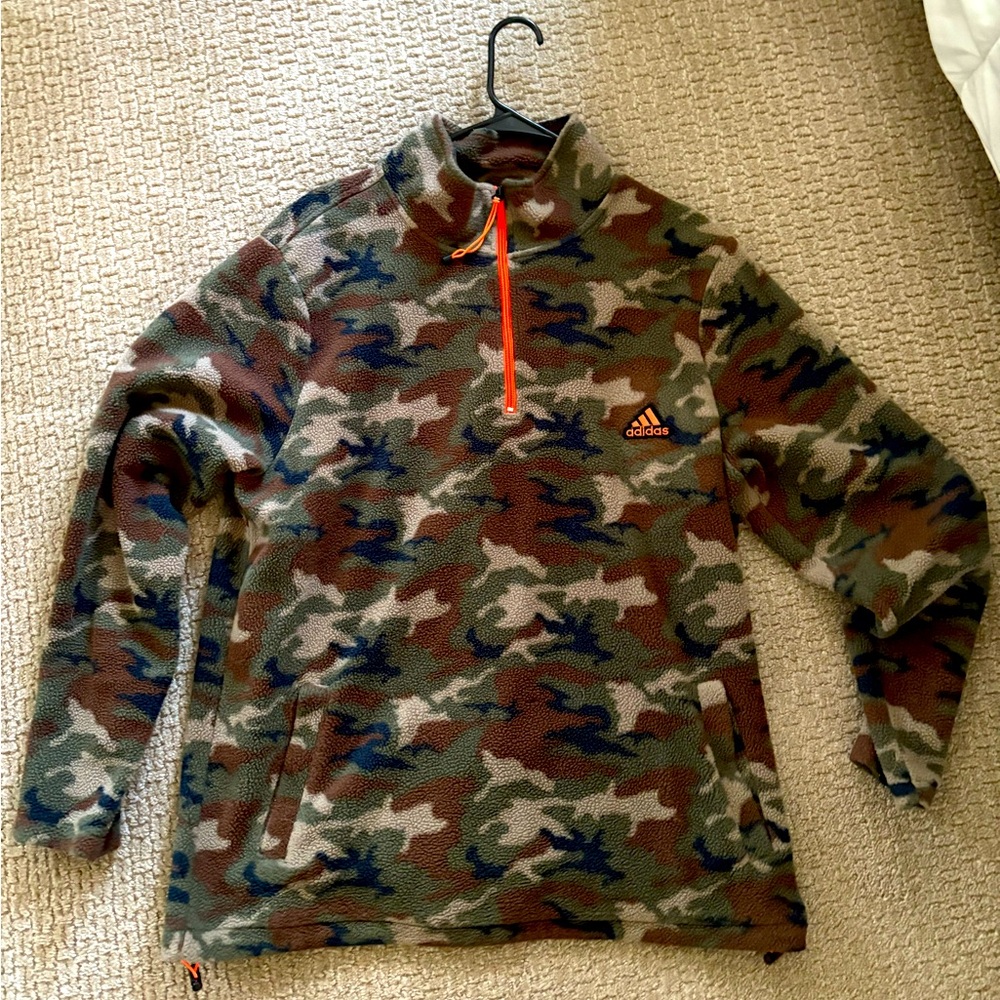 Mens Large Adidas Retro Camo Quarter Zip/Fleece